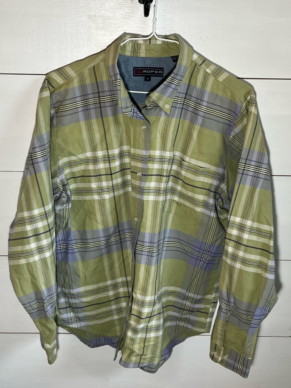 Roper Olive Green & Lavender Plaid Button-Down Shirt